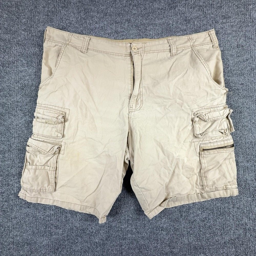 Y2K Op Cargo‎ Shorts Mens 44 Beige Relaxed 11 Inseam Utility Pockets Cotton
